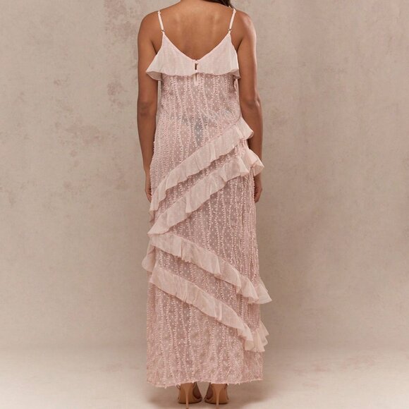 Pink Formal Women's Ruffled Chiffon Maxi Dress - Picture 2 of 4